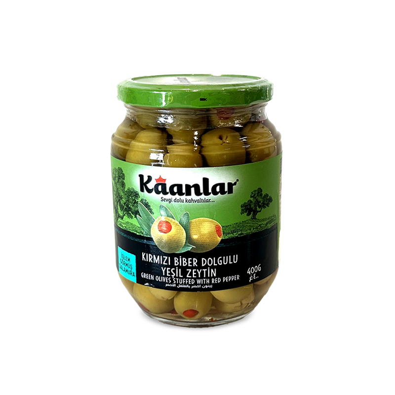 Dosteli Kaanlar Kirmizi Biber Dolgulu Yesil Zeytin 400g